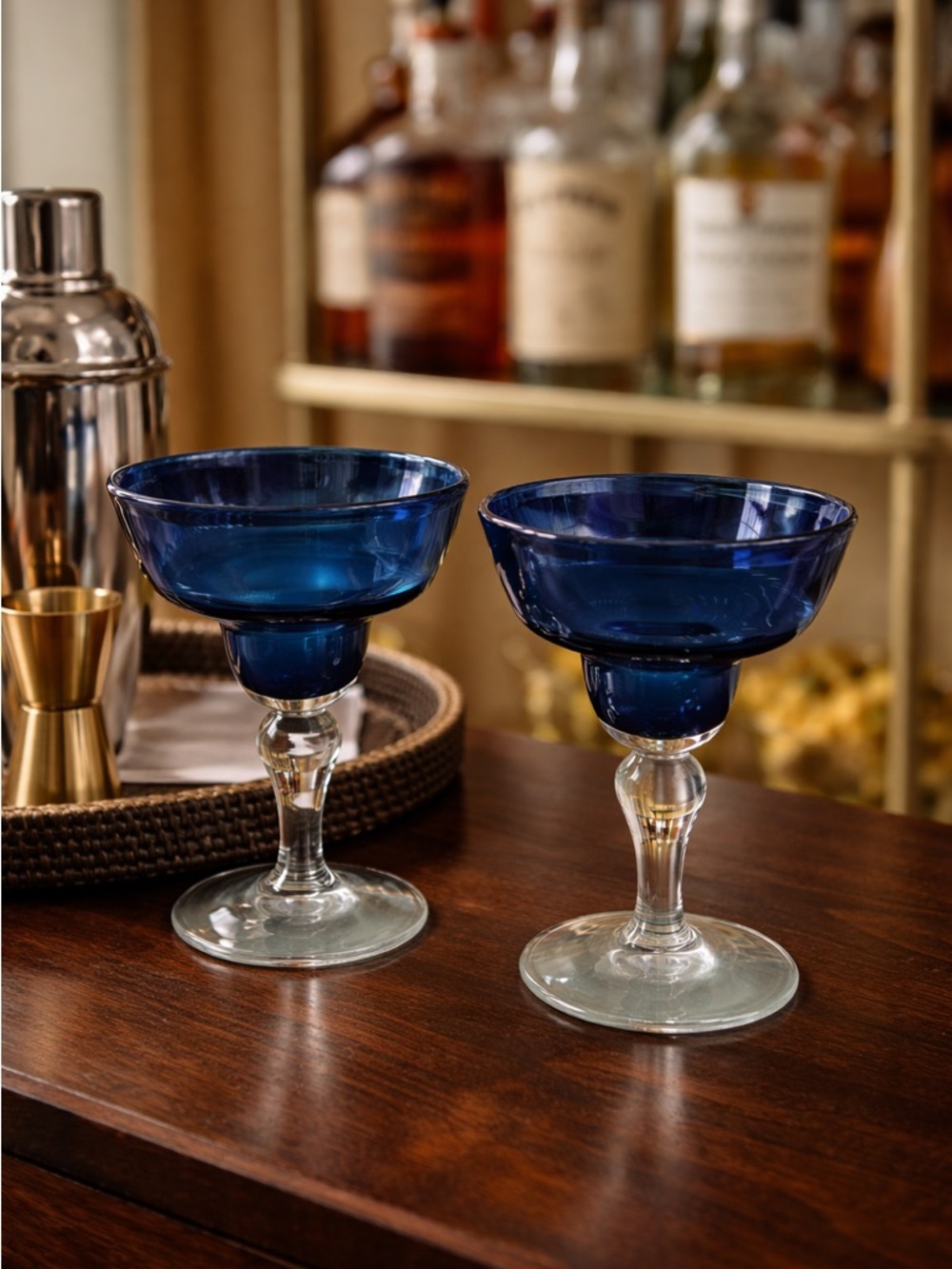 Artland Iris Margarita Highball Handblown Bubble Glasses Goblet Blue Set Of 2